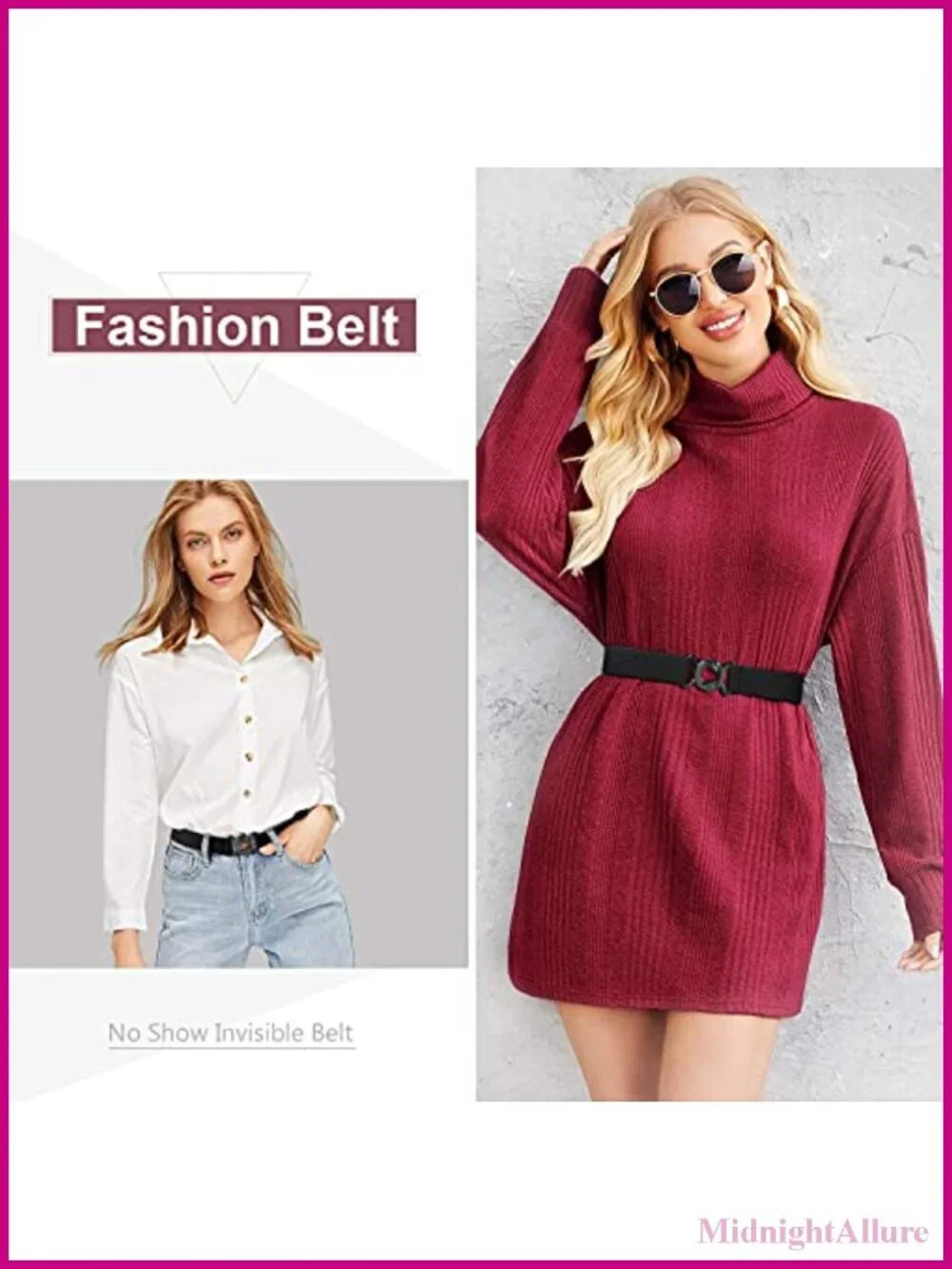 JASGOOD Women No Show Stretch Belt Adjustable Elastic Web Belt with Flat Buckle